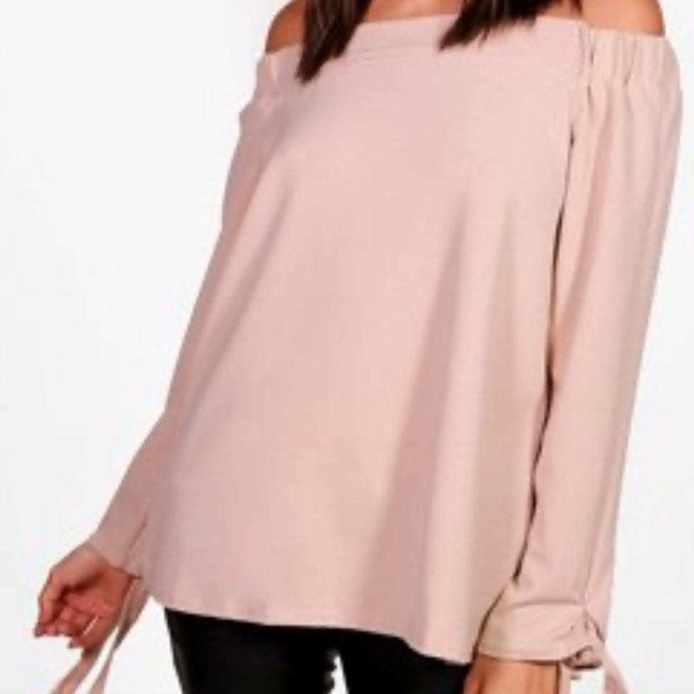 Tan strapless long sleeve blouse